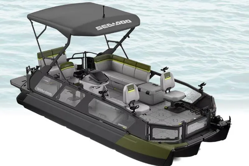 The Image of 2026 Sea-Doo Switch Fish 18 boat with 230 hp engine on water. - 1