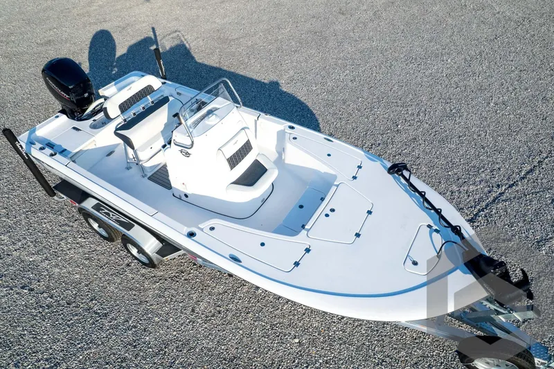 Slide: The Image of 2026 Tidewater 2110 Bay Max boat on trailer, aerial view. - 85