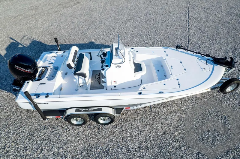 Slide: The Image of 2026 Tidewater 2110 Bay Max boat on trailer, aerial view. - 86