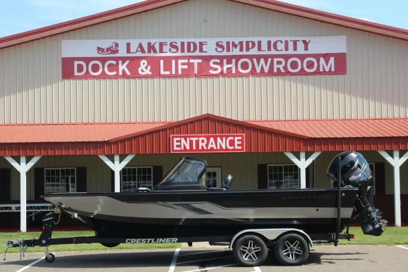 Slide: The Image of 2022 Crestliner 2100 Raptor boat outside Lakeside Simplicity Dock & Lift Showroom. - 1