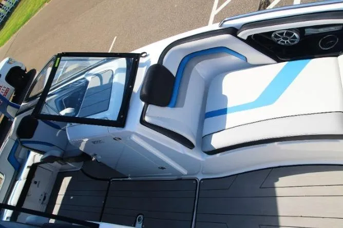 Slide: The Image of 2019 Yamaha Boats 242X interior with sleek seating and modern design. - 8