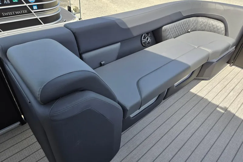 Slide: The Image of Luxurious seating on 2026 Godfrey SWEETWATER 2286 SB pontoon boat, featuring quilted upholstery. - 39