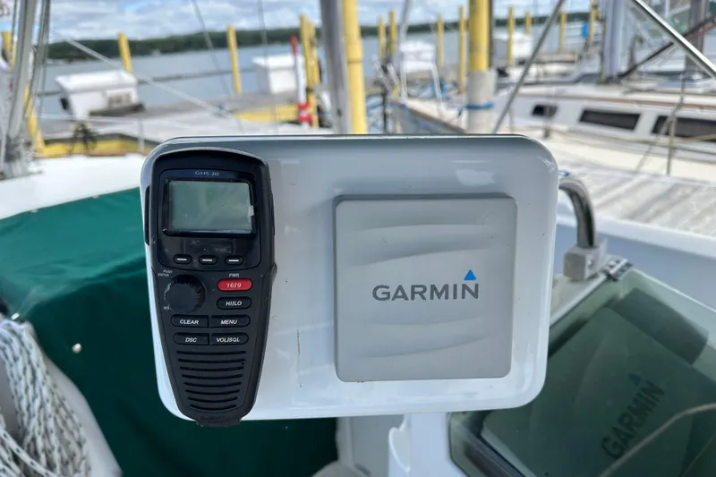 Slide: The Image of Garmin marine radio on Beneteau Oceanis 36 CC sailboat, 2000 model, docked at marina. - 24
