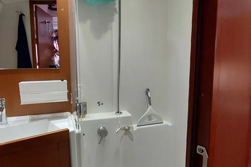 Slide: The Image of Bathroom interior of 2015 Beneteau Oceanis 45 yacht with shower and sink. - 84