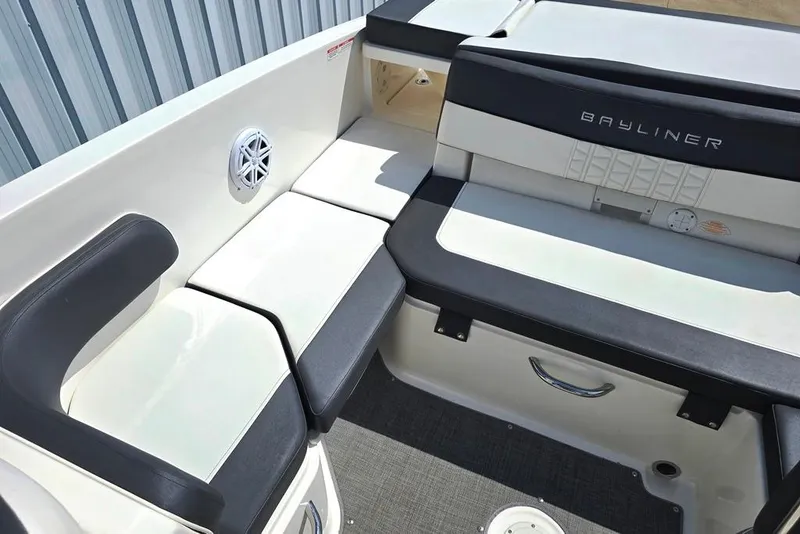 Slide: The Image of 2019 Bayliner VR5 Bowrider I/O interior seating with sleek design and comfortable upholstery. - 7