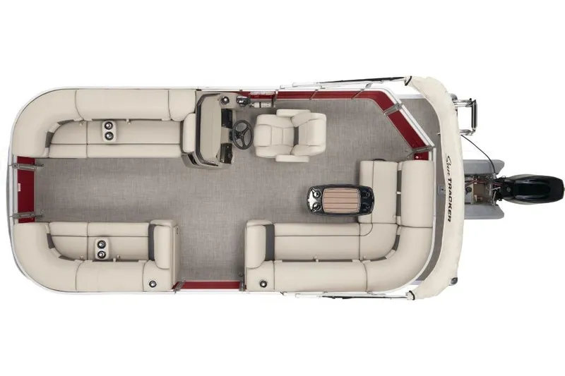 Slide: The Image of 2026 Sun Tracker PARTY BARGE pontoon boat, top view, spacious seating, modern design. - 3