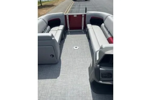 Slide: The Image of 2026 Sun Tracker Party Barge 22 DLX interior with spacious seating and modern design. - 5
