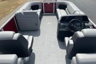 Slide: The Image of 2026 Sun Tracker Party Barge 22 DLX interior with spacious seating and modern design. - 6