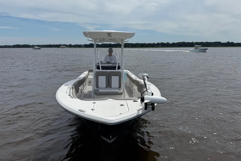 Slide: The Image of 2021 Sea Fox 248 Commander boat on calm water, front view. - 4