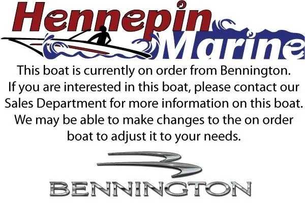 Slide: The Image of 2026 Bennington 22 SLJ pontoon boat displayed outdoors on a sunny day. - 1