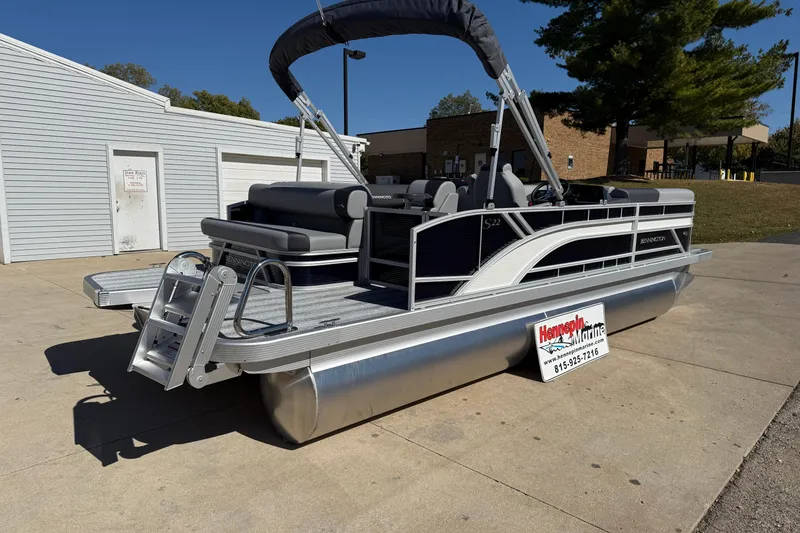 Slide: The Image of 2026 Bennington 22 SLJ pontoon boat with sleek gray seating and modern design. - 10