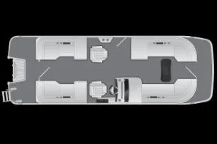 Slide: The Image of 2026 Bennington 24 M Fastback pontoon boat, parked outside showroom, showcasing sleek design. - 2