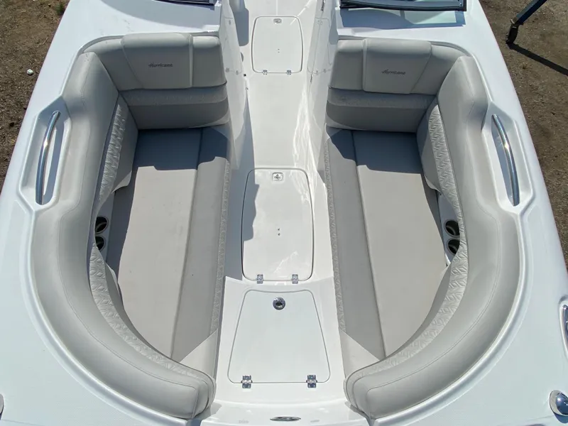 Slide: The Image of 2023 Hurricane SD 2690 OB boat interior with spacious seating and sleek design. - 20