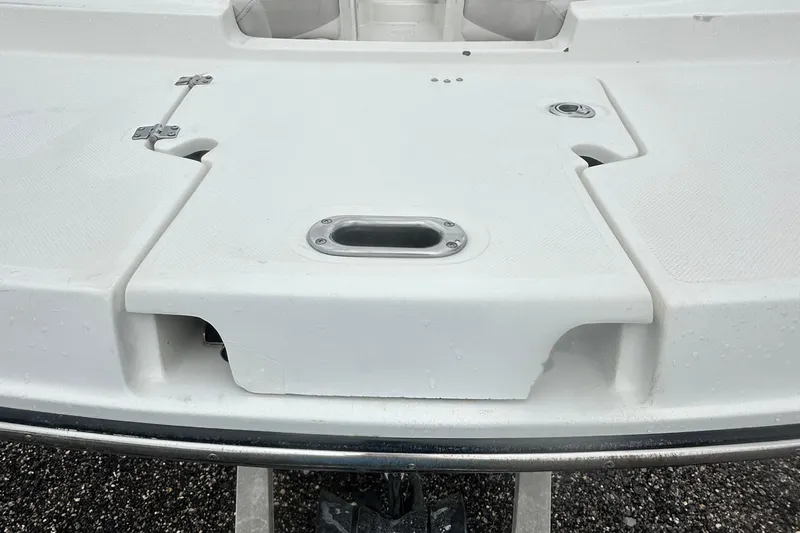 Slide: The Image of 2023 Hurricane SD 2690 OB boat deck with storage compartment and stainless steel fittings. - 37