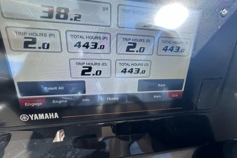 Slide: The Image of Control panel of 2020 Pursuit OS 355 Offshore boat with Yamaha joystick and display. - 11