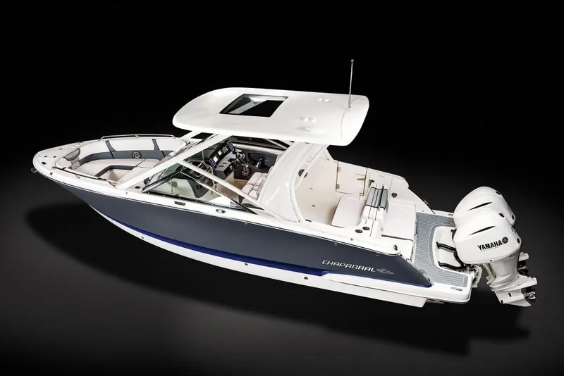 Slide: The Image of Manufacturer Provided Image: 2020 Chaparral 280 OSX boat with Yamaha engines, sleek design, and spacious seating. - 40