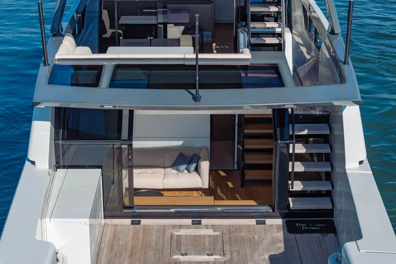 Slide: The Image of 2024 Bluegame BGX63 yacht interior with modern design and spacious deck. - 28