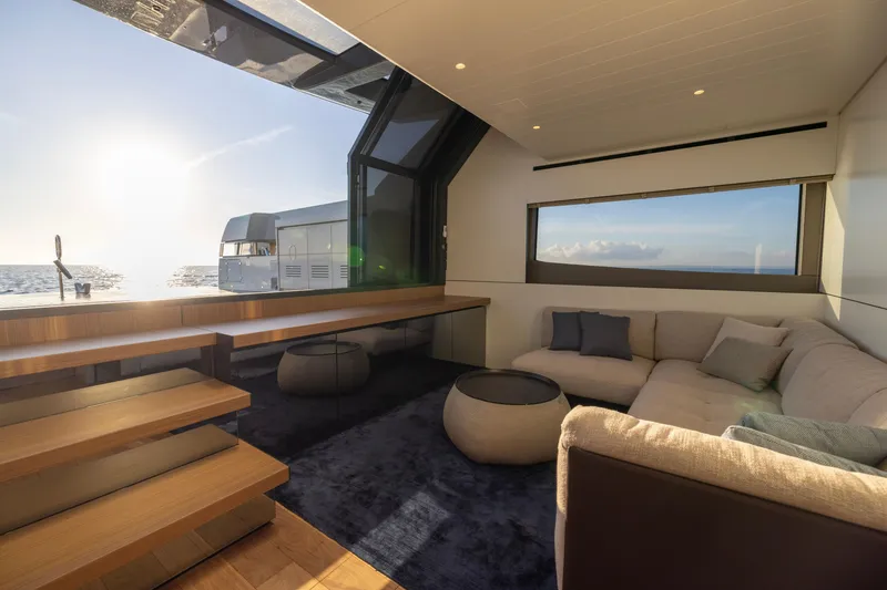 Slide: The Image of Luxurious interior of 2024 Bluegame BGX63 yacht with ocean view and modern furnishings. - 48