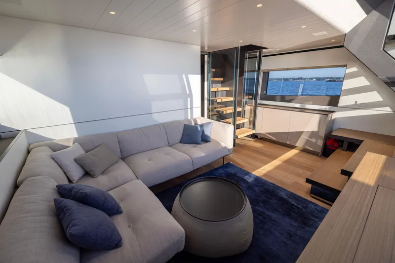 Slide: The Image of Luxurious interior of 2024 Bluegame BGX63 yacht with modern design and ocean view. - 50