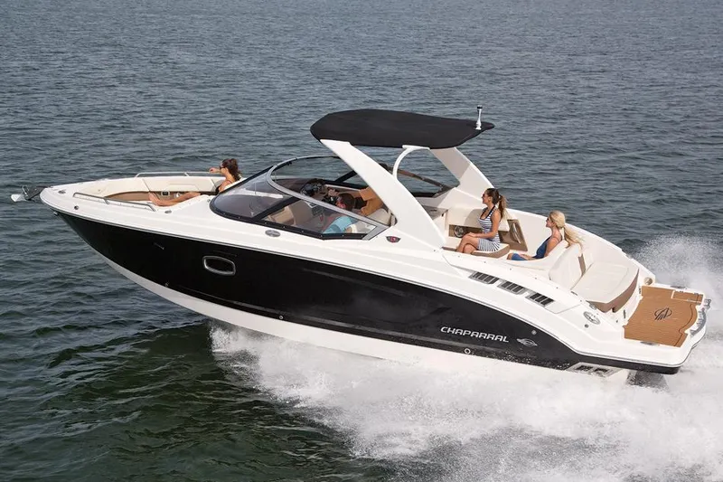 Slide: The Image of Manufacturer Provided Image: 2016 Chaparral 307 SSX boat cruising on water with passengers. - 38