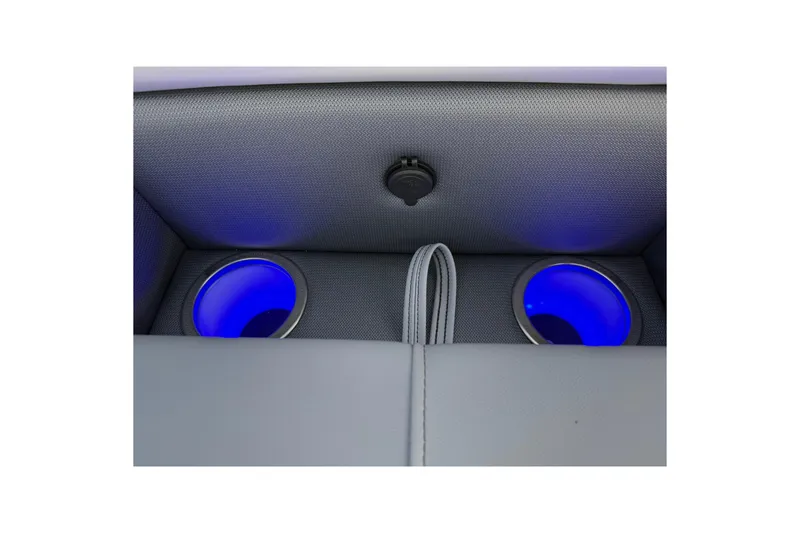Slide: The Image of 2025 Bentley Pontoons Legacy 243 Navigator cup holders with blue LED lighting. - 13