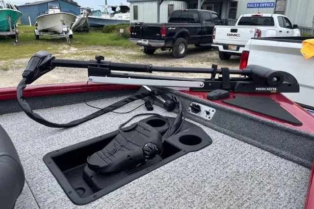 Slide: The Image of 2023 Tracker Pro Team 175 TXW boat with Minn Kota trolling motor on deck. - 14