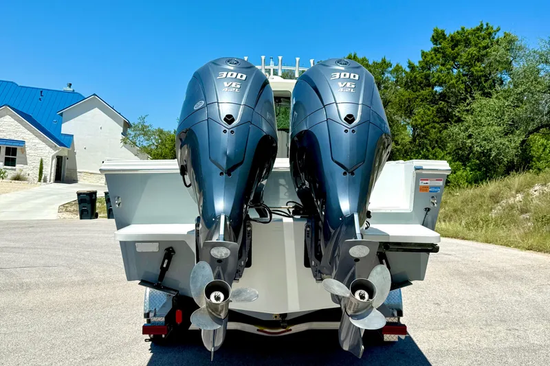 Slide: The Image of 2023 Parker 2820 XLD Sport Cabin with dual 300 V6 outboard engines. - 19