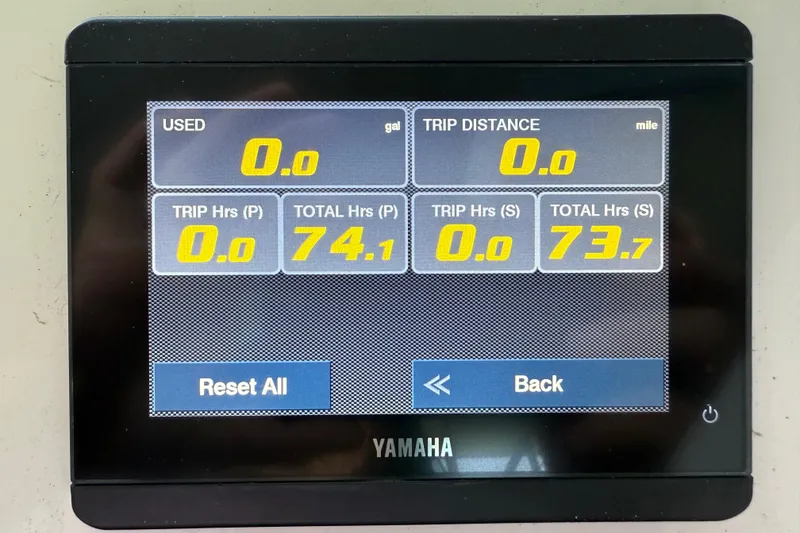 Slide: The Image of Yamaha display showing trip data for 2023 Parker 2820 XLD Sport Cabin boat. - 3