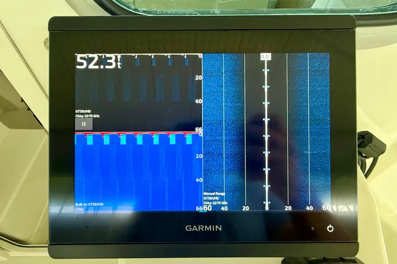 Slide: The Image of Garmin marine display on 2023 Parker 2820 XLD Sport Cabin, showing sonar data. - 55