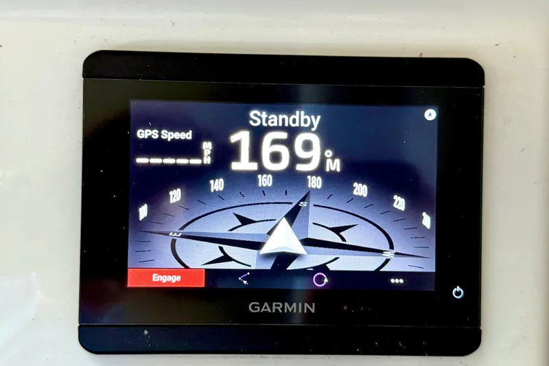 Slide: The Image of Garmin GPS display on 2023 Parker 2820 XLD Sport Cabin, showing heading 169 degrees. - 57