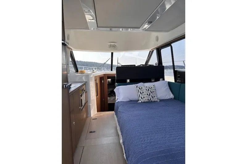 Slide: The Image of Interior of 2019 Jeanneau Velasco 37F yacht with cozy bed and modern design. - 25