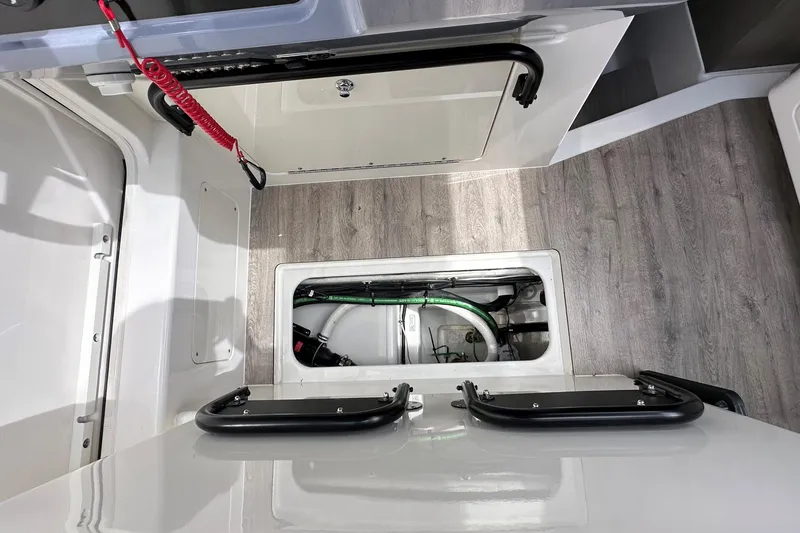 Slide: The Image of Interior of 2026 Navan C30 boat with seating and table setup. - 25