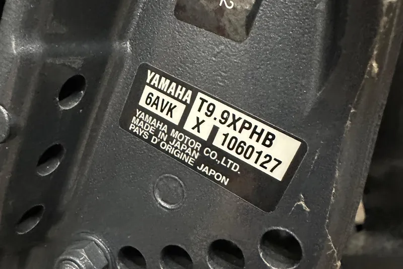 Slide: The Image of Label on Yamaha motor, model T9.9XPHB, made in Japan, on Cutwater C-24 CW 2021. - 7