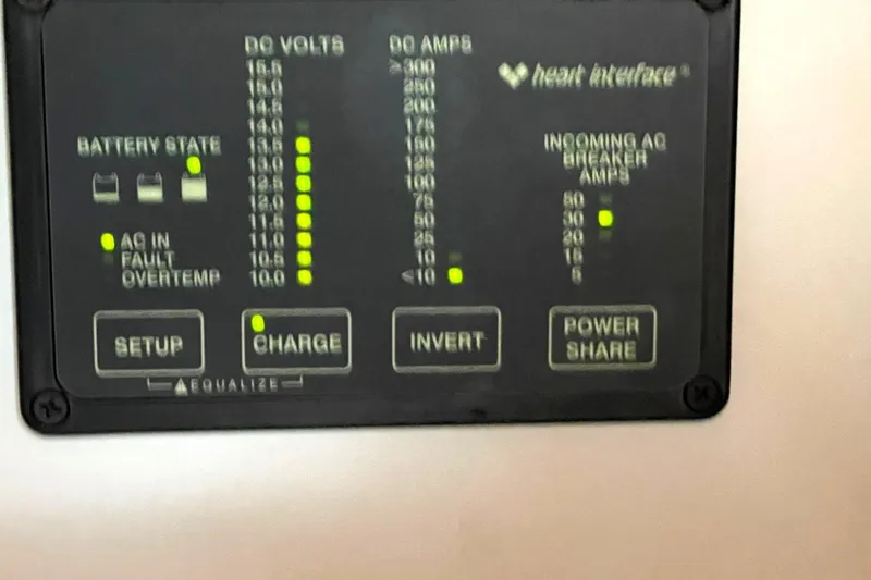 Slide: The Image of Control panel of a 2001 Catalina 42 sailboat, displaying battery and power settings. - 14