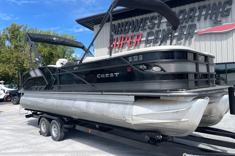 Slide: The Image of 2020 Crest 250 Caribbean pontoon boat on trailer at Midwest Boating Center. - 10