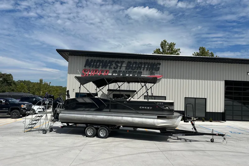 Slide: The Image of 2020 Crest 250 Caribbean pontoon boat on trailer at Midwest Boating Center. - 28