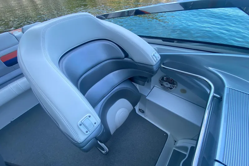 Slide: The Image of 2008 Formula 382 FASTech boat interior with sleek seating and water view. - 14