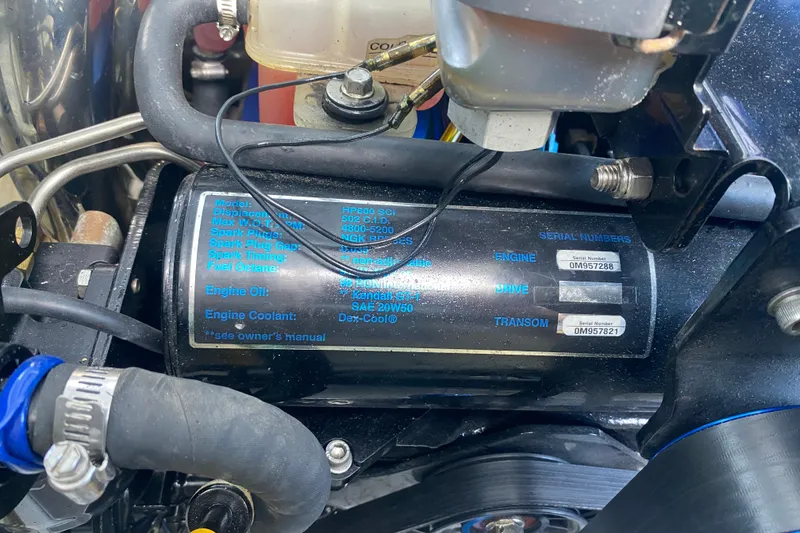 Slide: The Image of Engine compartment of a 2008 Formula 382 FASTech boat, showing serial numbers and specifications. - 32