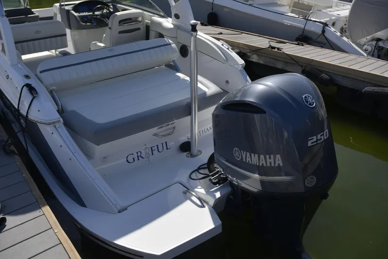 Slide: The Image of 2020 Cobalt 23SC boat with Yamaha 250 outboard motor docked at marina. - 5