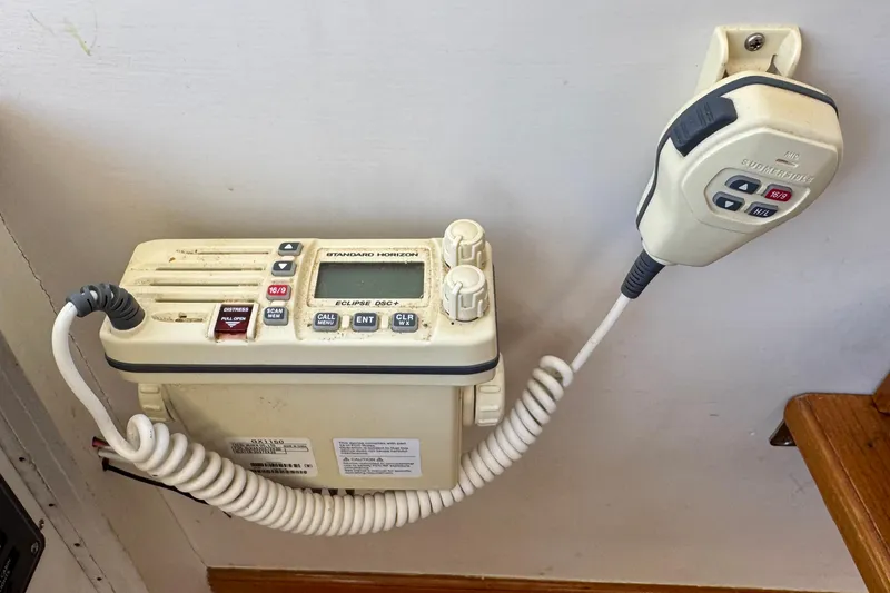 Slide: The Image of Standard Horizon marine radio on 1982 Jarvis Newman Flybridge Cruiser. - 33