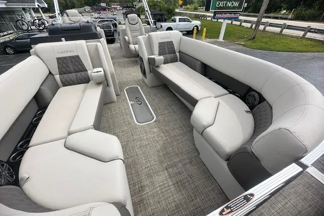 Slide: The Image of 2020 Harris Solstice 250 pontoon boat with spacious seating and modern design. - 29