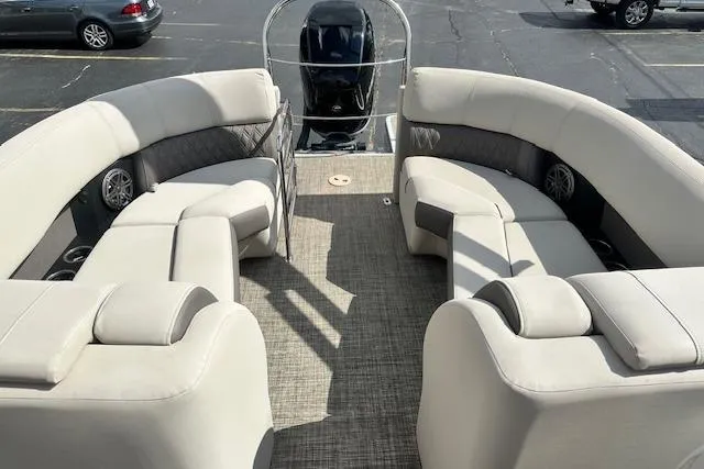 Slide: The Image of 2020 Harris Solstice 250 boat with spacious seating and modern design. - 35