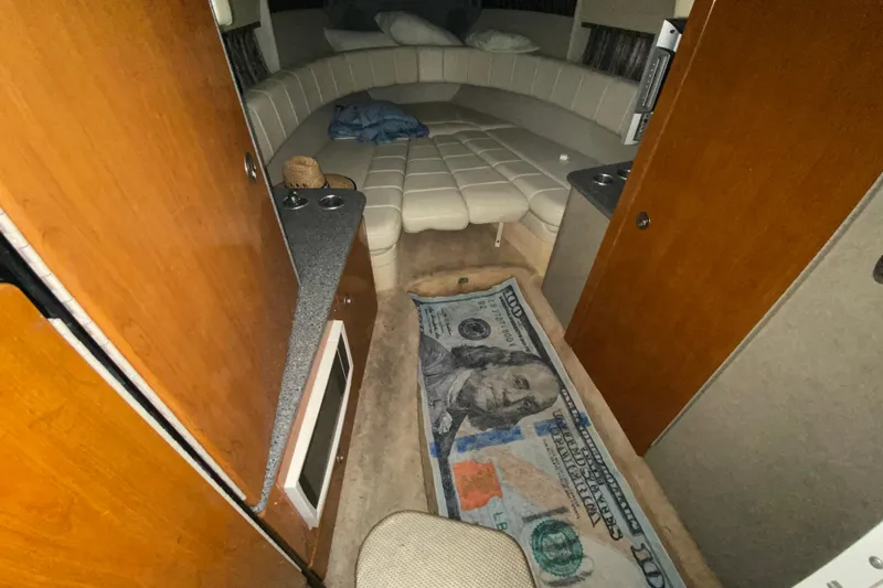 Slide: The Image of Interior of 2005 Formula 330 Sun Sport with unique $100 bill rug. - 27