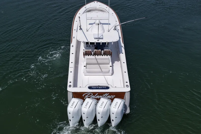 Slide: The Image of 2025 Valhalla Boatworks V-41 with quad engines cruising on water. - 33