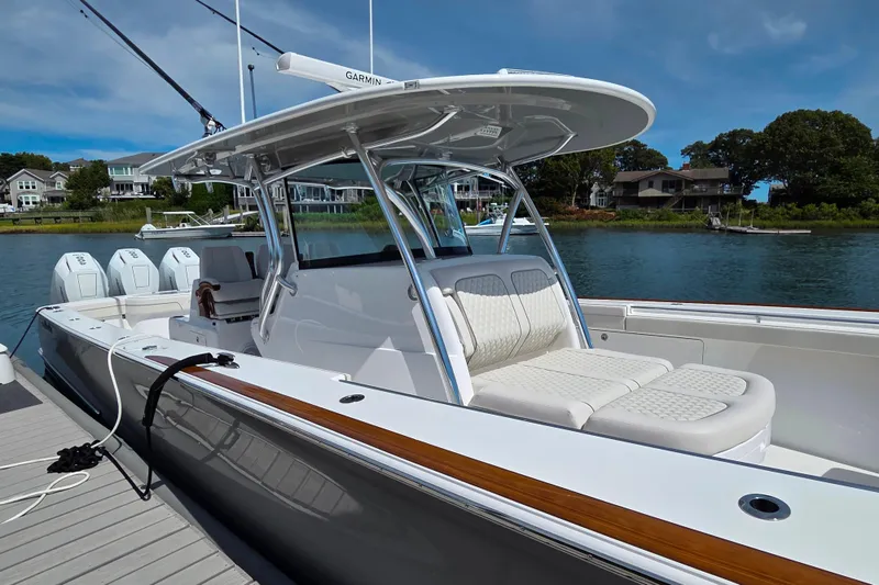 Slide: The Image of 2025 Valhalla Boatworks V-41 docked, featuring sleek design and modern amenities. - 8