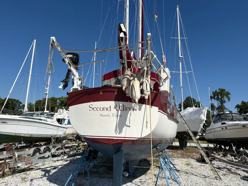 Slide: The Image of 1984 Irwin 41 sailboat "Second Wind" in dry dock, Austin, Texas. - 1