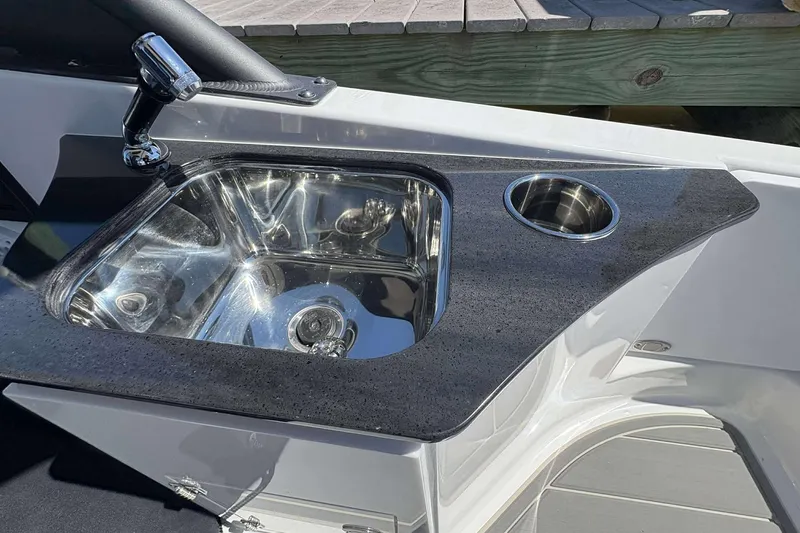 Slide: The Image of Luxury sink area on 2026 Monterey 25 Elite boat with sleek countertop design. - 22