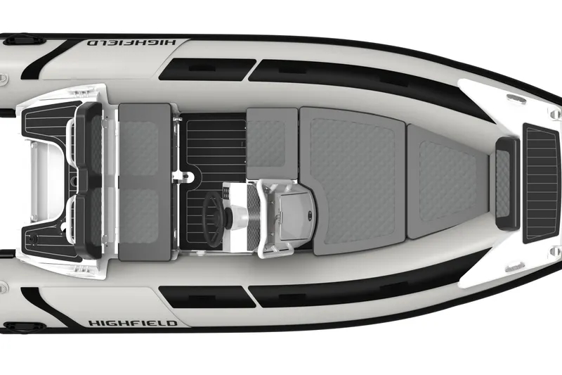 Slide: The Image of Top view of 2026 Highfield Sport 360 boat, featuring sleek design and modern seating layout. - 2