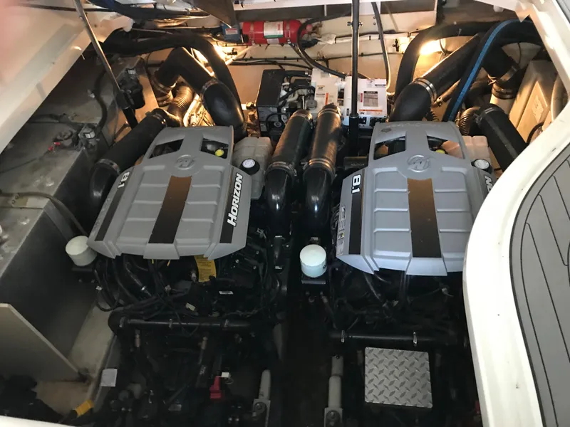Slide: The Image of Engine room of 2008 Sea Ray 330 Sundancer with twin Horizon engines. - 21