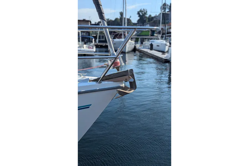 Slide: The Image of Bow of 1995 Catalina 36 MkII sailboat docked in marina. - 9